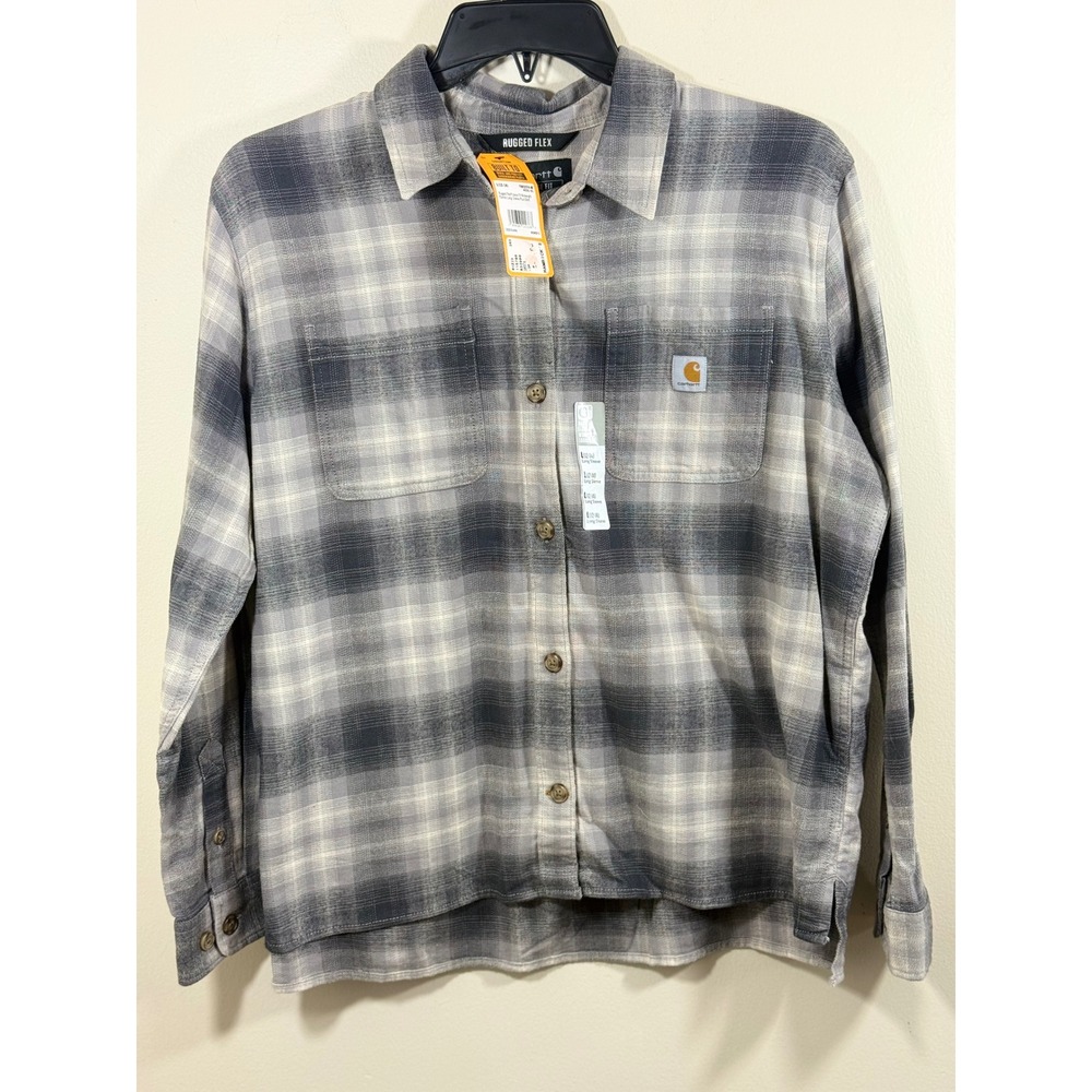NWT Carhartt Rugged Flex Women's Lg Loose Plaid Flannel Shirt Outdoor Workwear